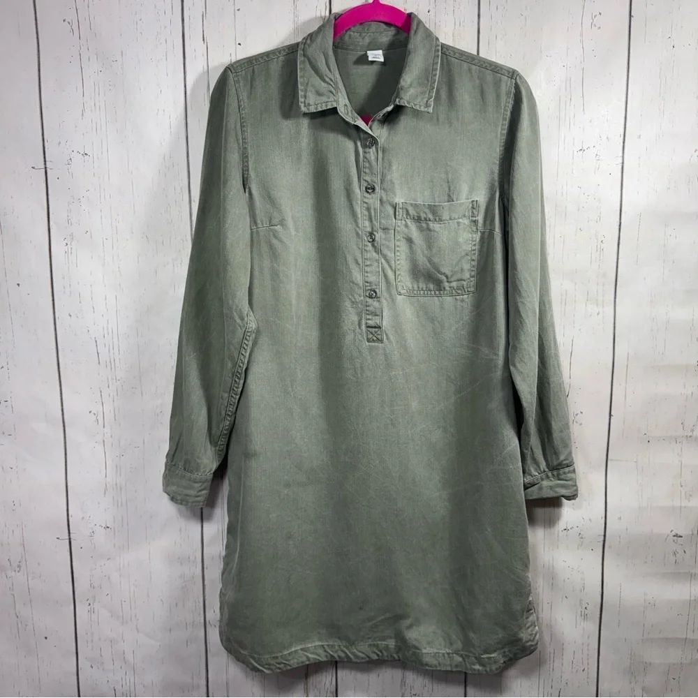 Old Navy Olive 100% Tencel Lyocell Shirt Dress Tunic Casual Utility Coastal M